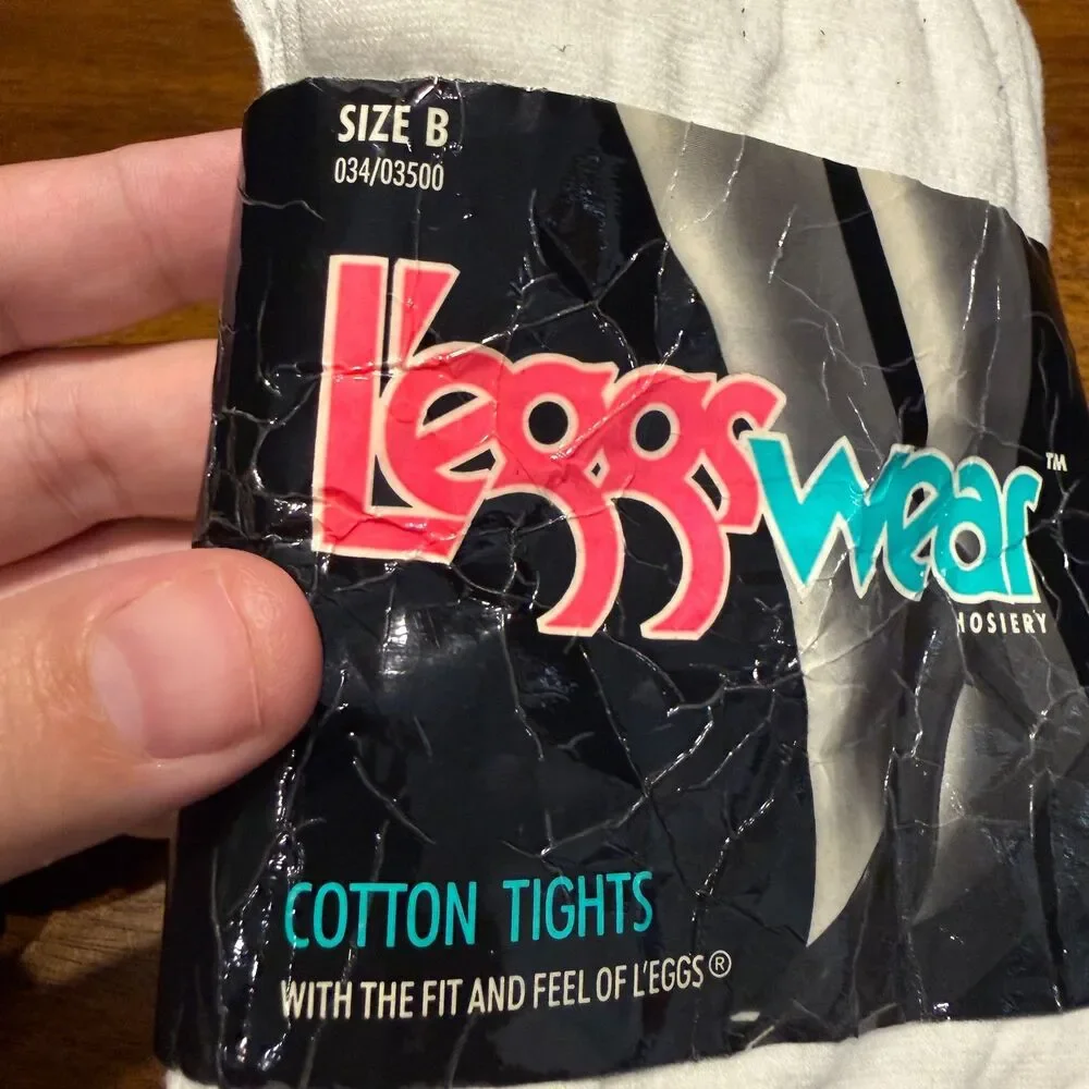 Vintage L'eggs L'eggswear White Cotton Tights Size B NOS NIP 80s 90s Retro Hosie